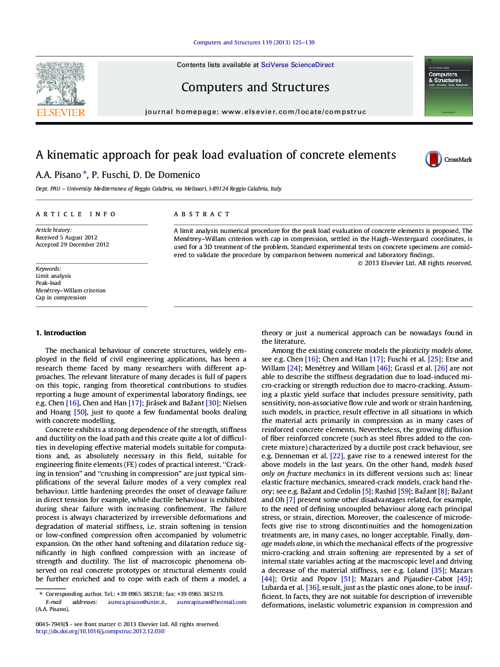 A kinematic approach for peak load evaluation of concrete elements