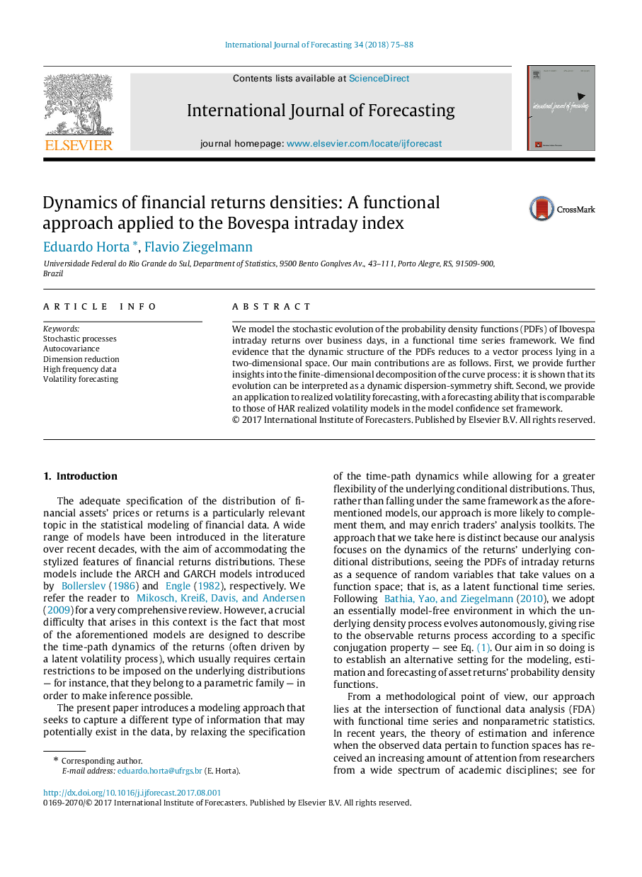 Dynamics of financial returns densities: A functional approach applied to the Bovespa intraday index