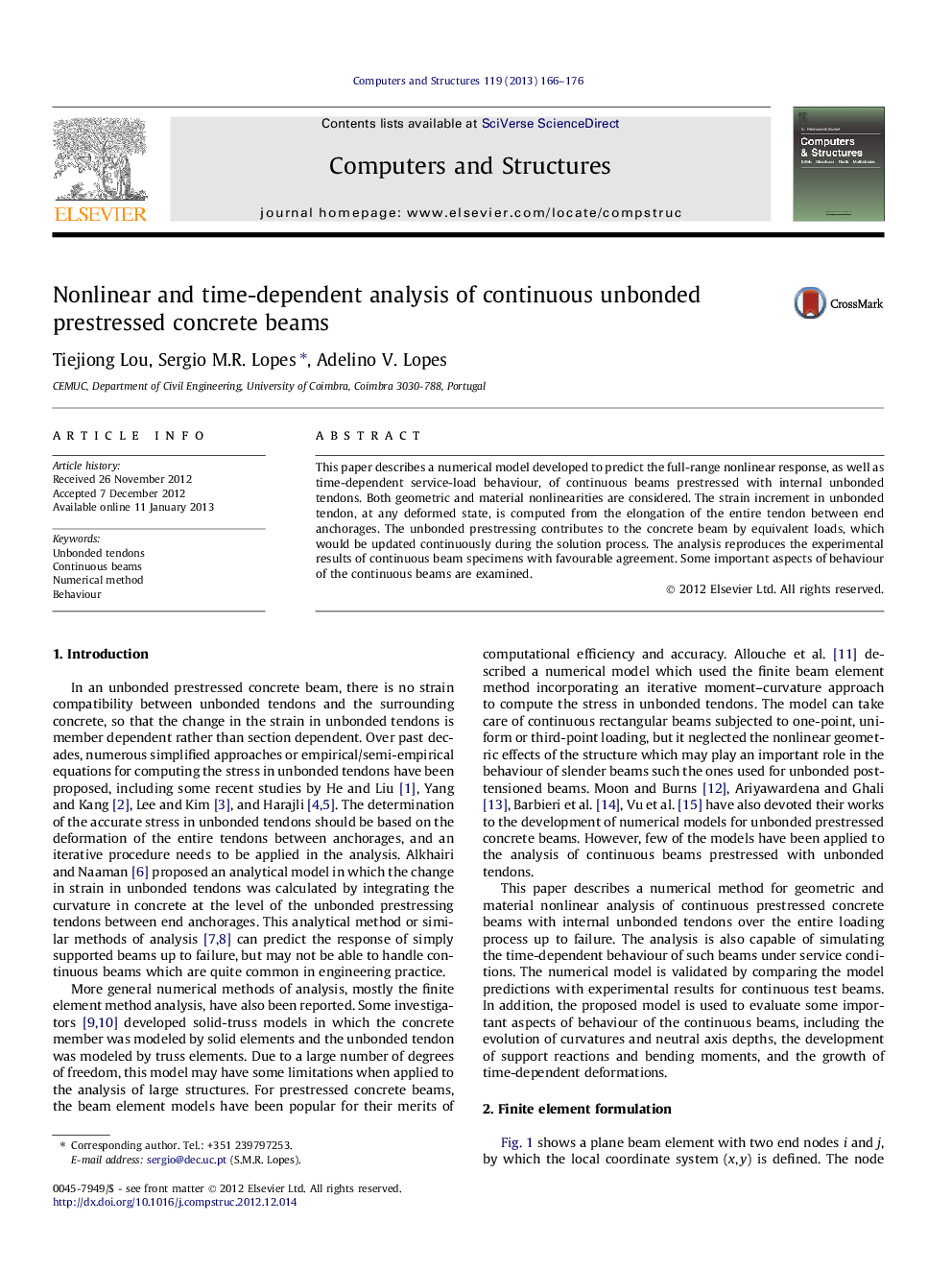 Nonlinear and time-dependent analysis of continuous unbonded prestressed concrete beams