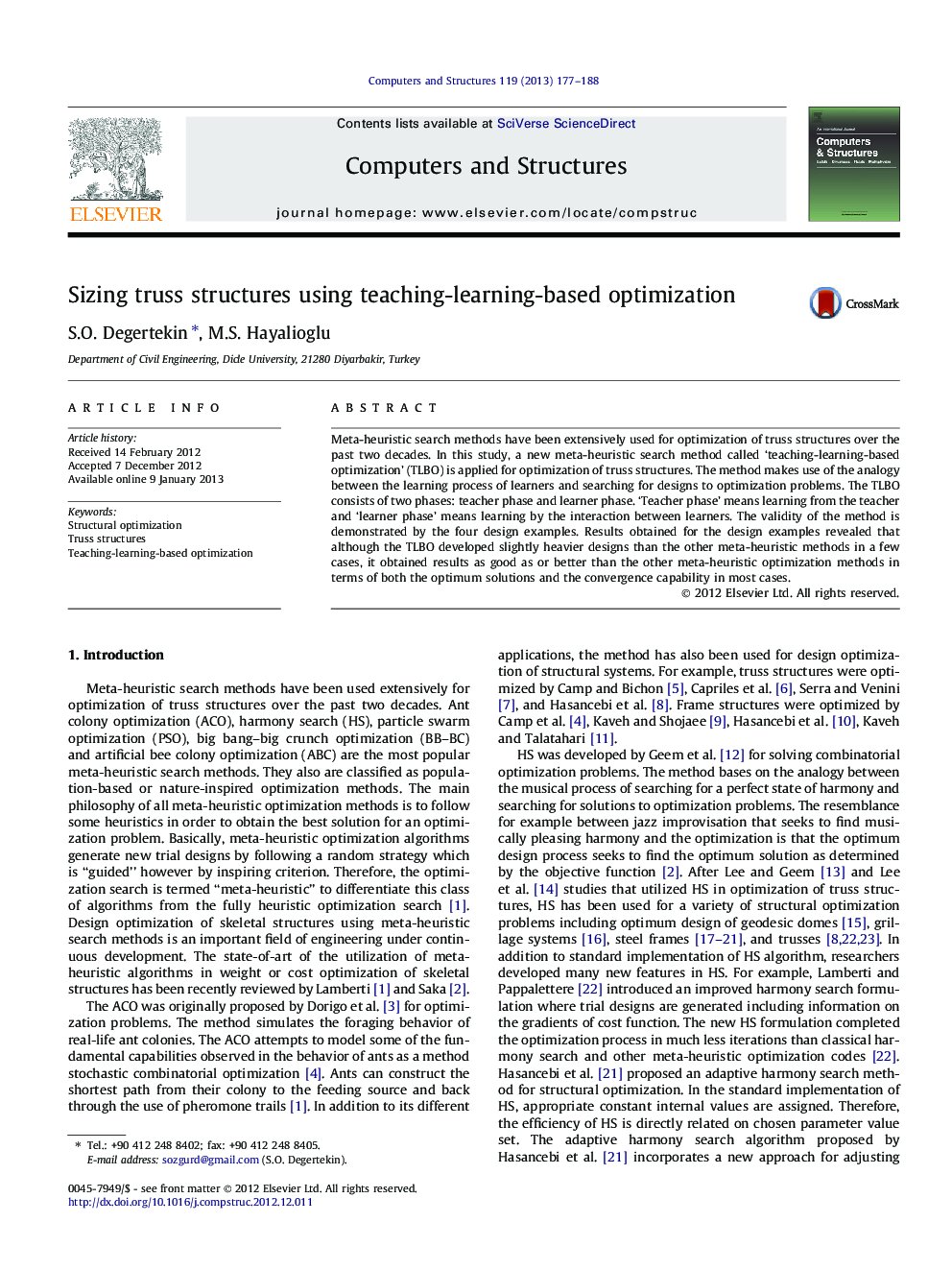 Sizing truss structures using teaching-learning-based optimization