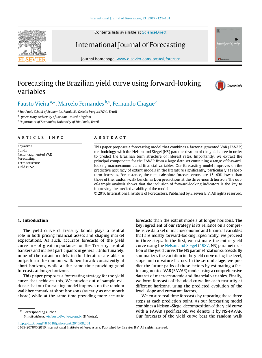 Forecasting the Brazilian yield curve using forward-looking variables