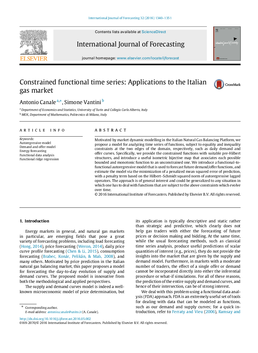 Constrained functional time series: Applications to the Italian gas market