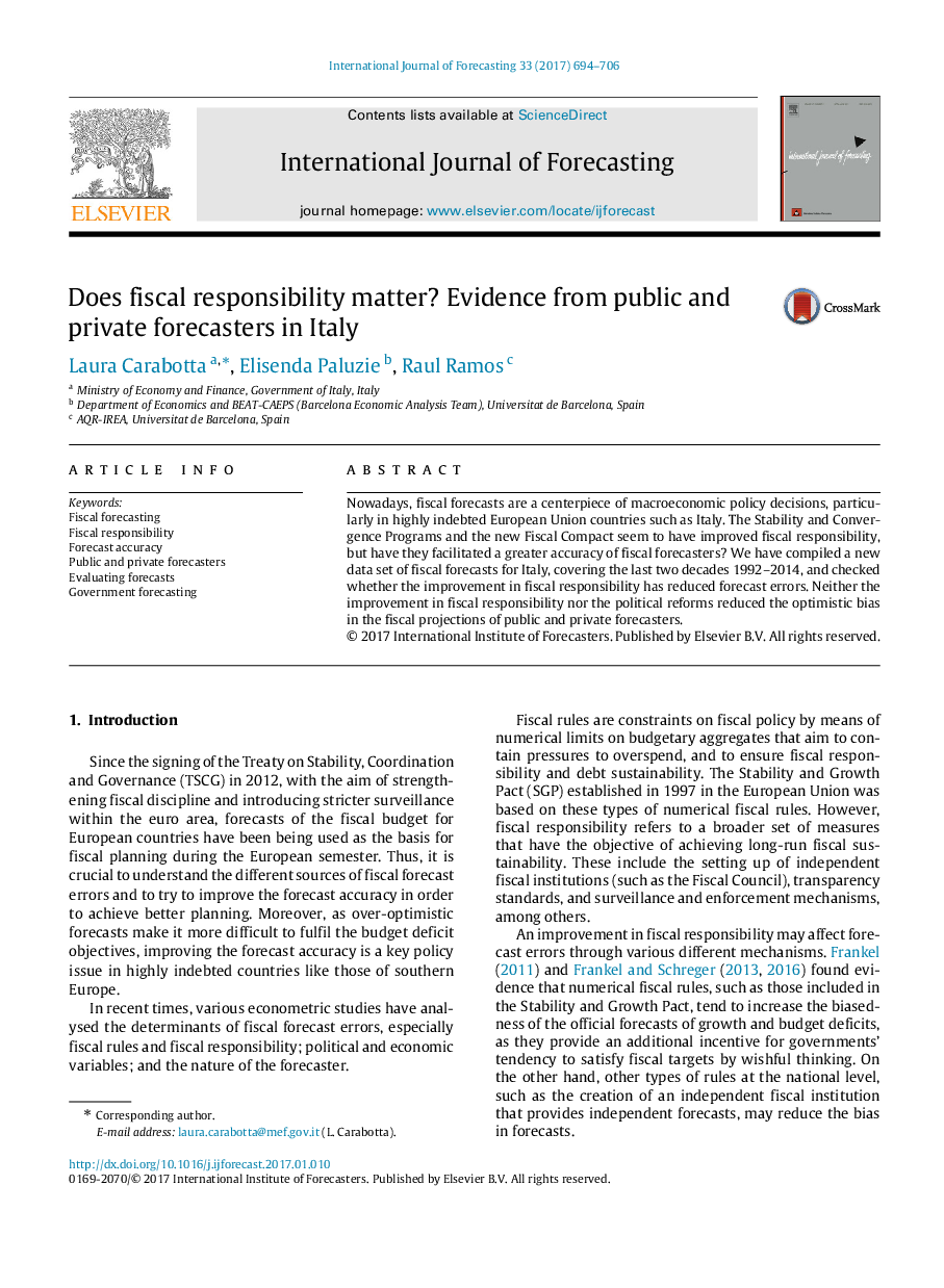 Does fiscal responsibility matter? Evidence from public and private forecasters in Italy