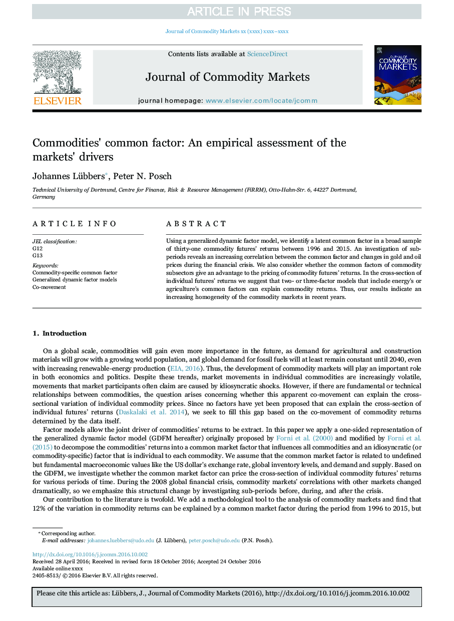 Commodities' common factor: An empirical assessment of the markets' drivers