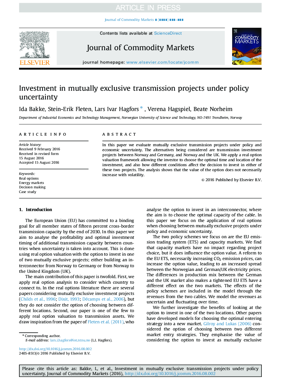 Investment in mutually exclusive transmission projects under policy uncertainty