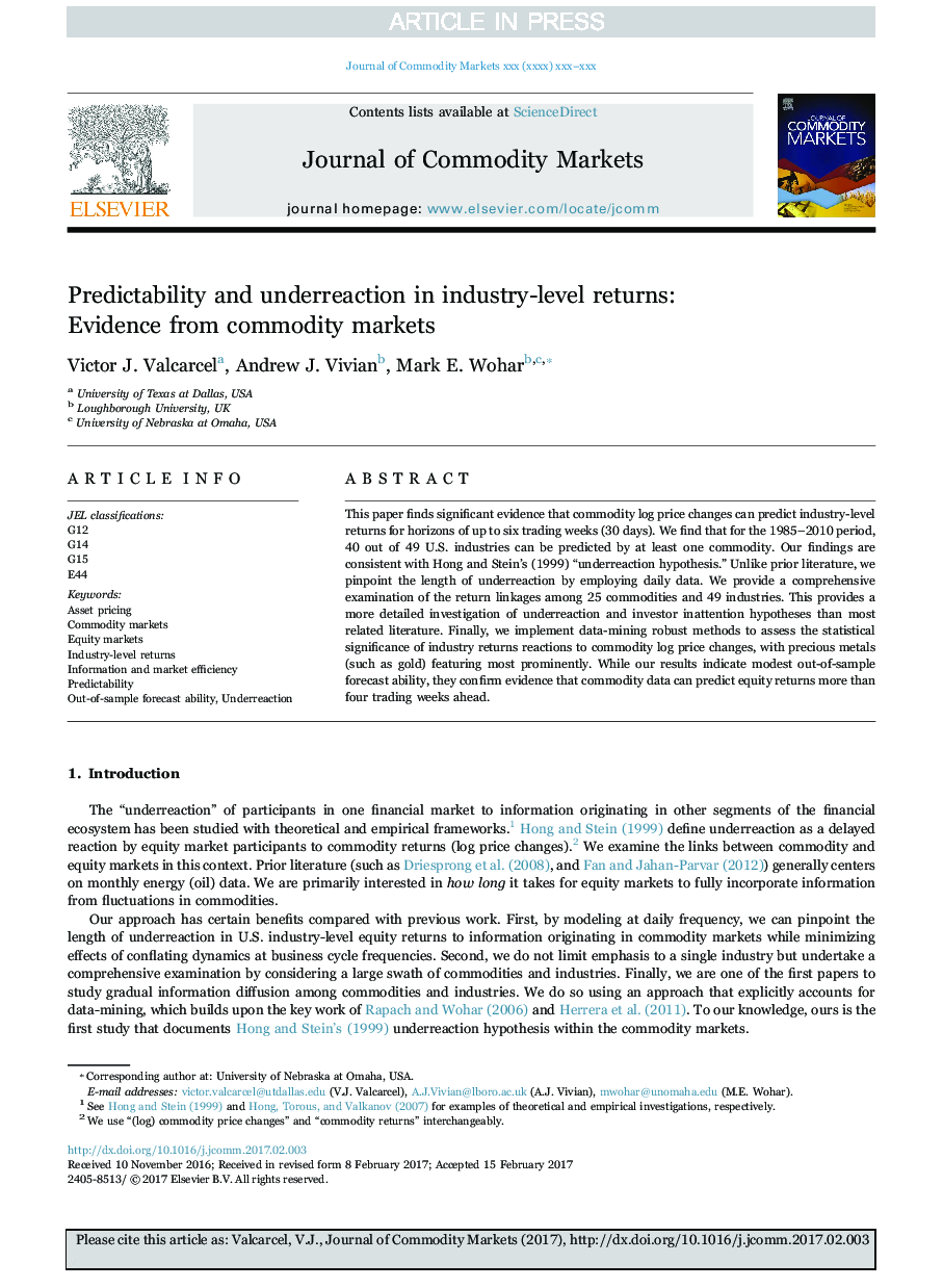 Predictability and underreaction in industry-level returns: Evidence from commodity markets