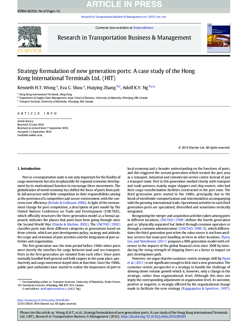 Strategy formulation of new generation ports: A case study of Hong Kong International Terminals Ltd. (HIT)