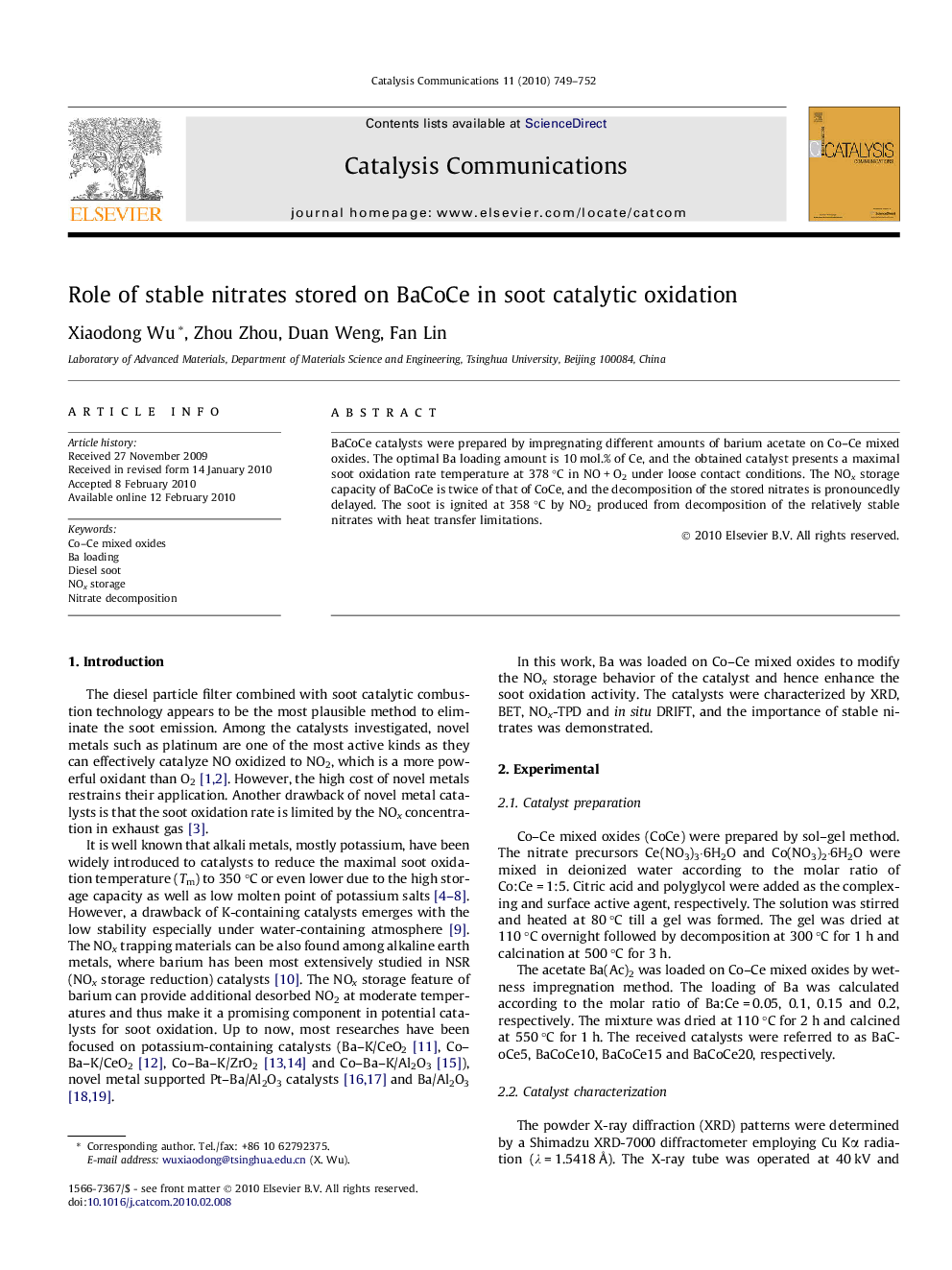 Role of stable nitrates stored on BaCoCe in soot catalytic oxidation