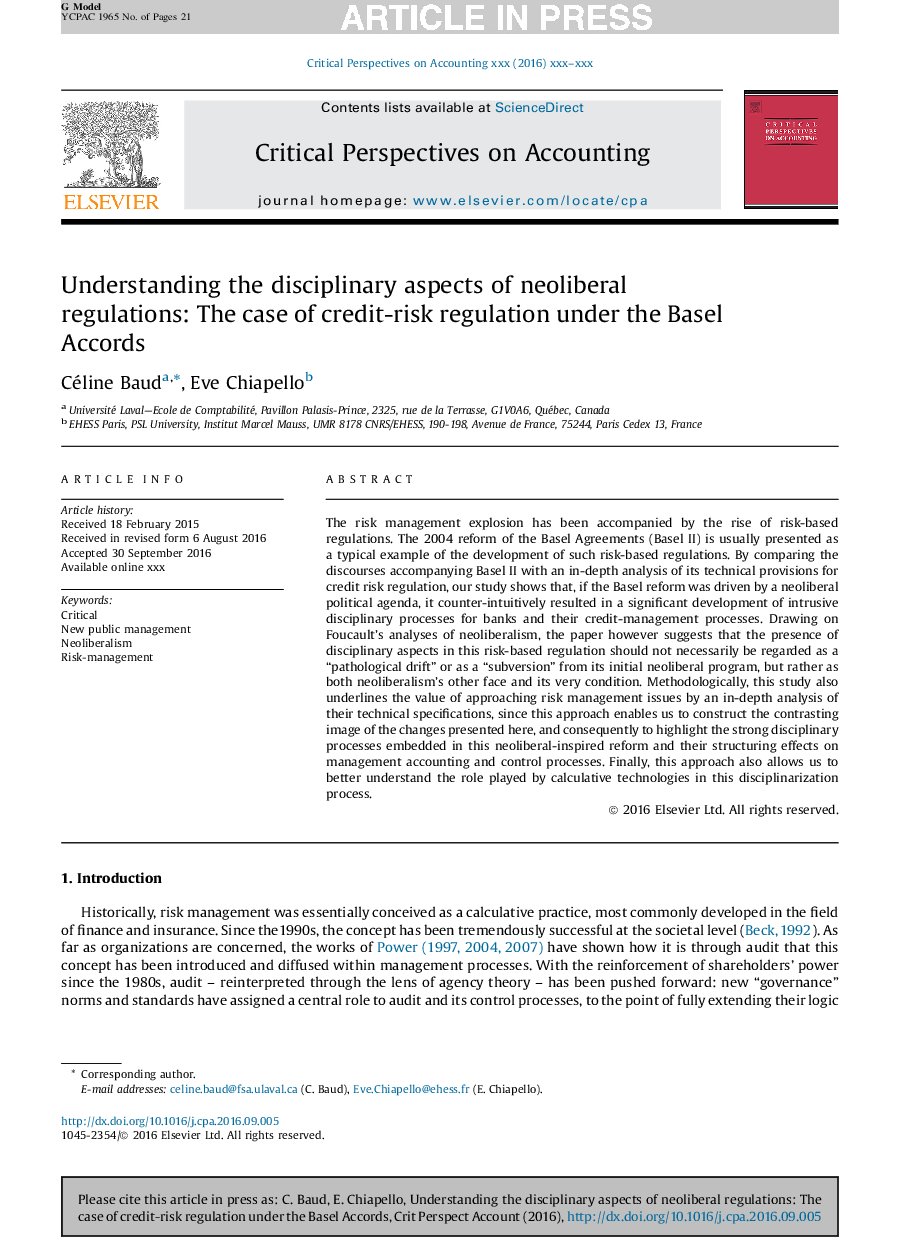 Understanding the disciplinary aspects of neoliberal regulations: The case of credit-risk regulation under the Basel Accords