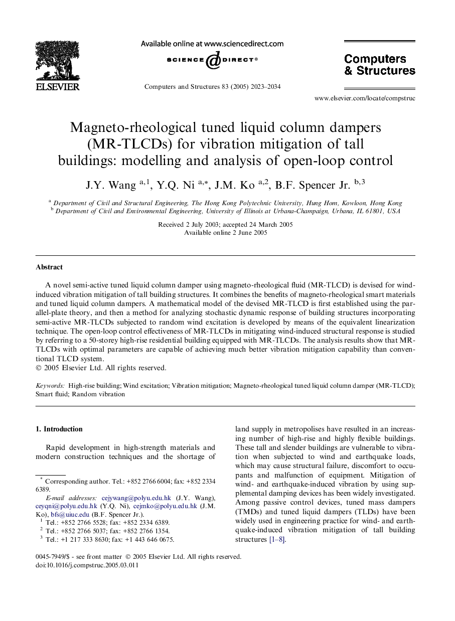 Magneto-rheological tuned liquid column dampers (MR-TLCDs) for vibration mitigation of tall buildings: modelling and analysis of open-loop control