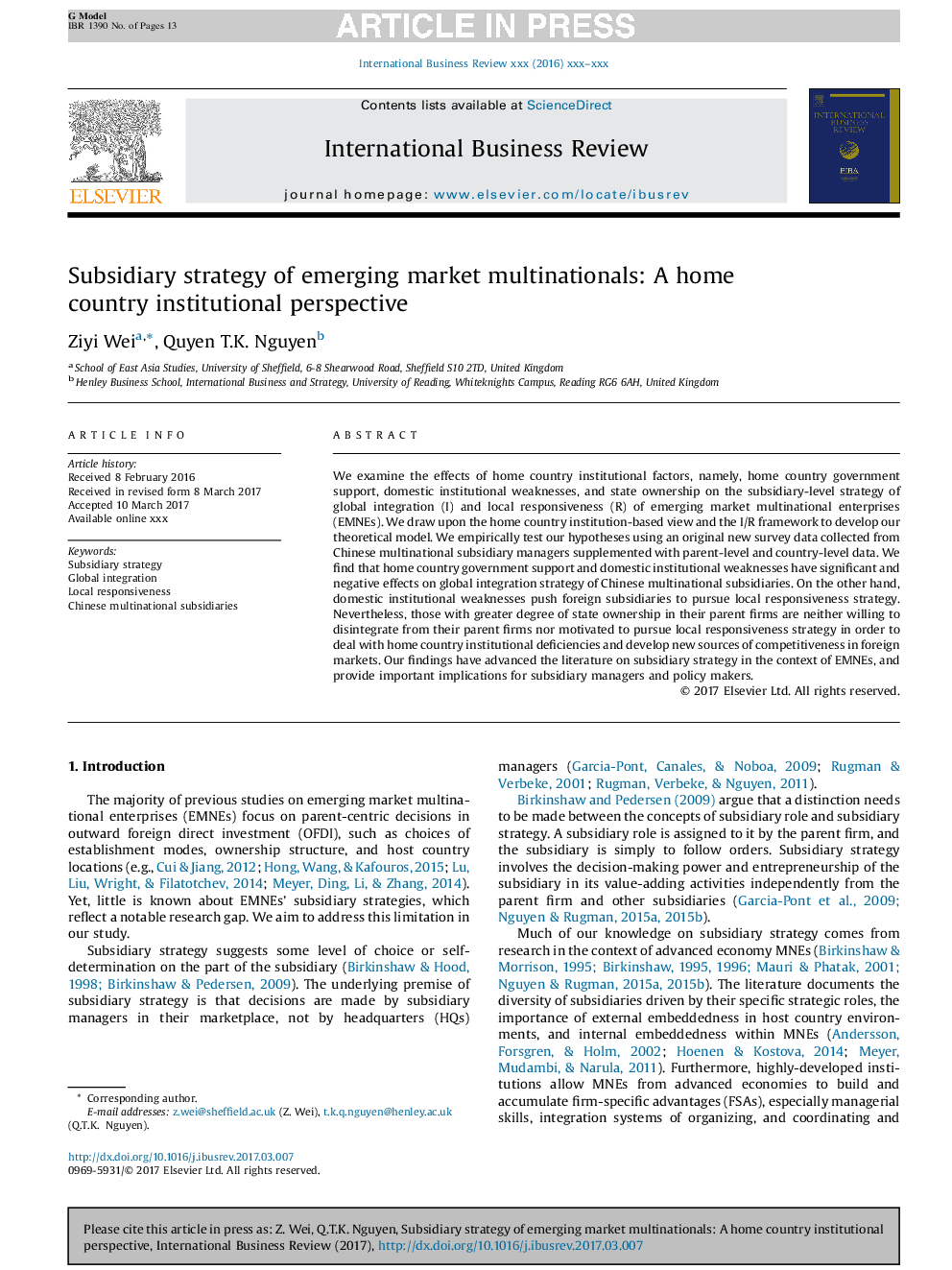 Subsidiary strategy of emerging market multinationals: A home country institutional perspective