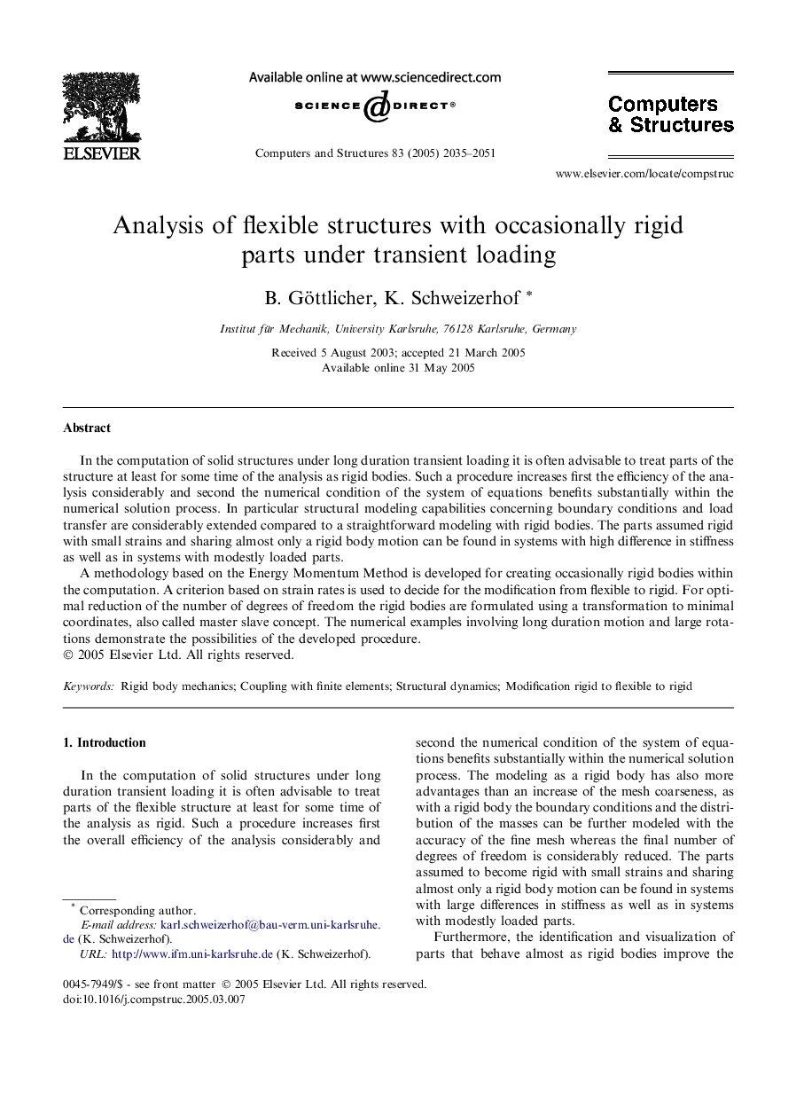 Analysis of flexible structures with occasionally rigid parts under transient loading