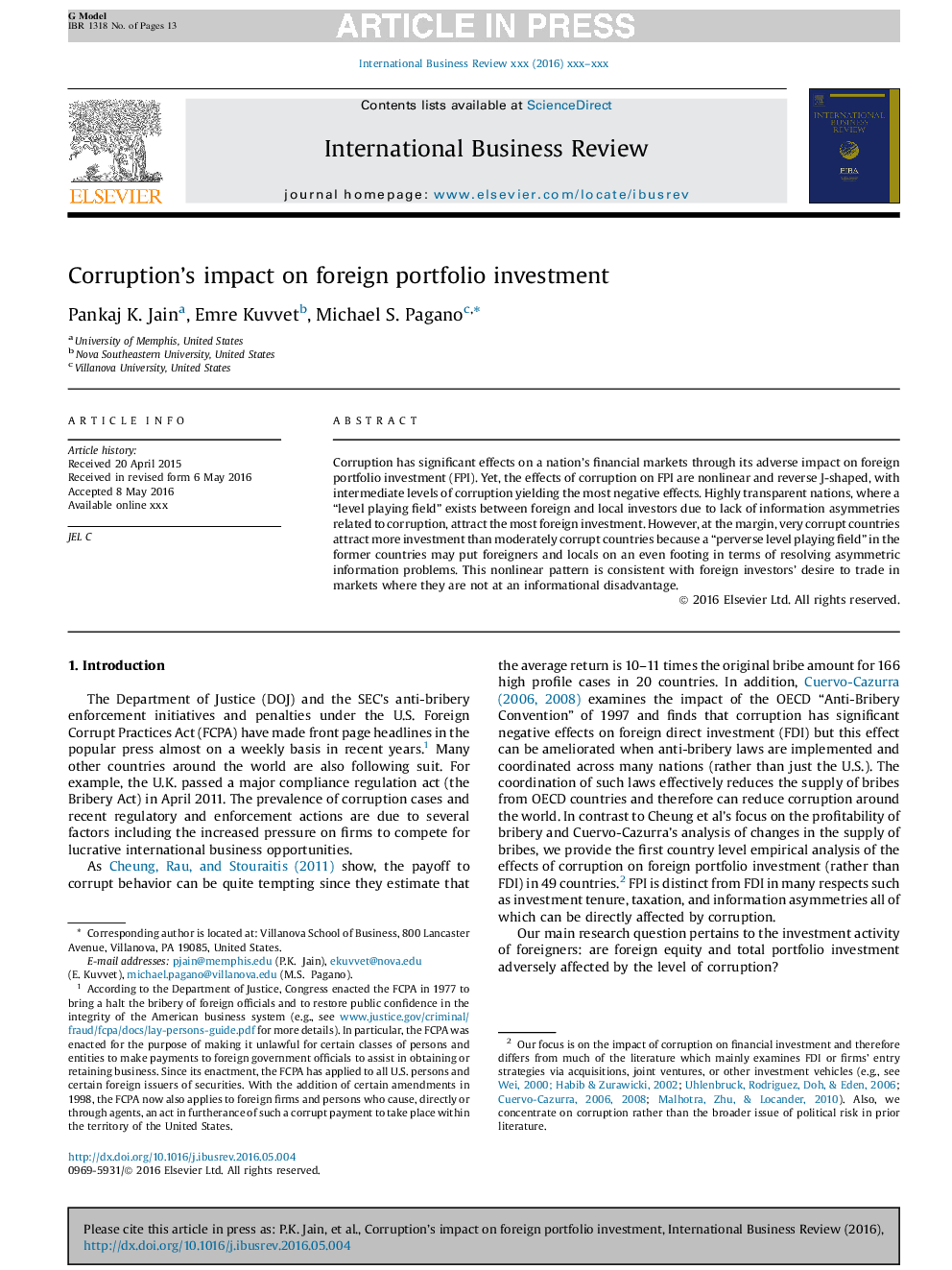 Corruption's impact on foreign portfolio investment