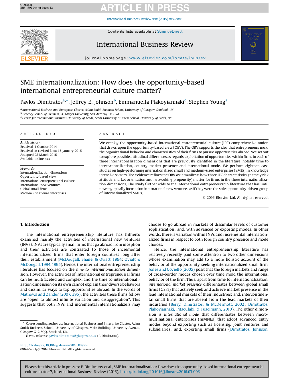 SME internationalization: How does the opportunity-based international entrepreneurial culture matter?