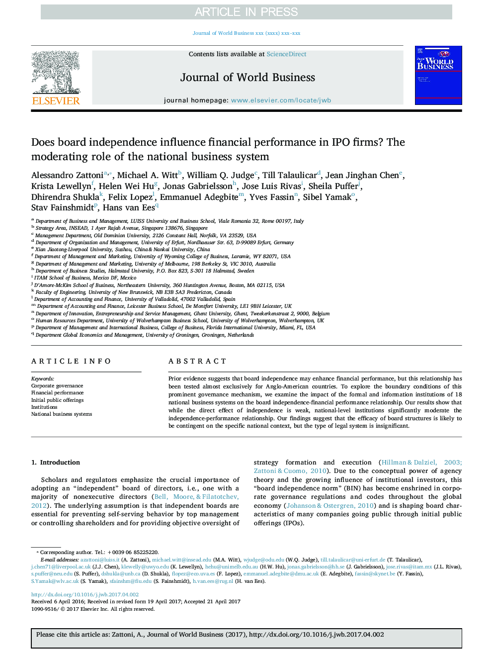 Does board independence influence financial performance in IPO firms? The moderating role of the national business system