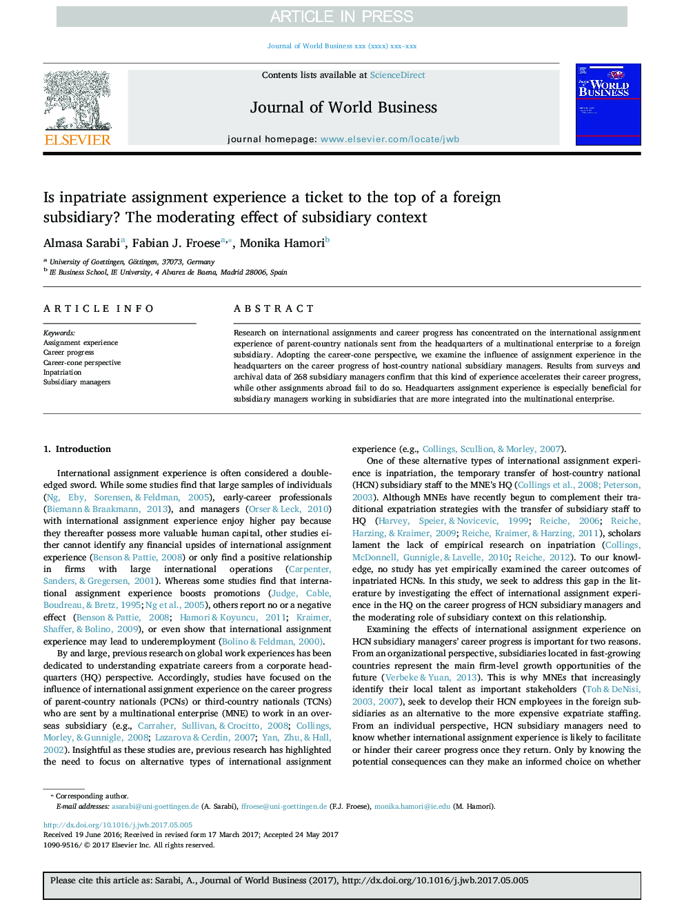 Is inpatriate assignment experience a ticket to the top of a foreign subsidiary? The moderating effect of subsidiary context