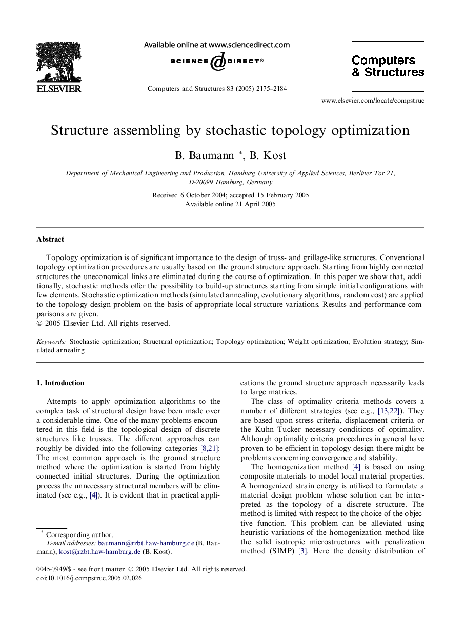 Structure assembling by stochastic topology optimization