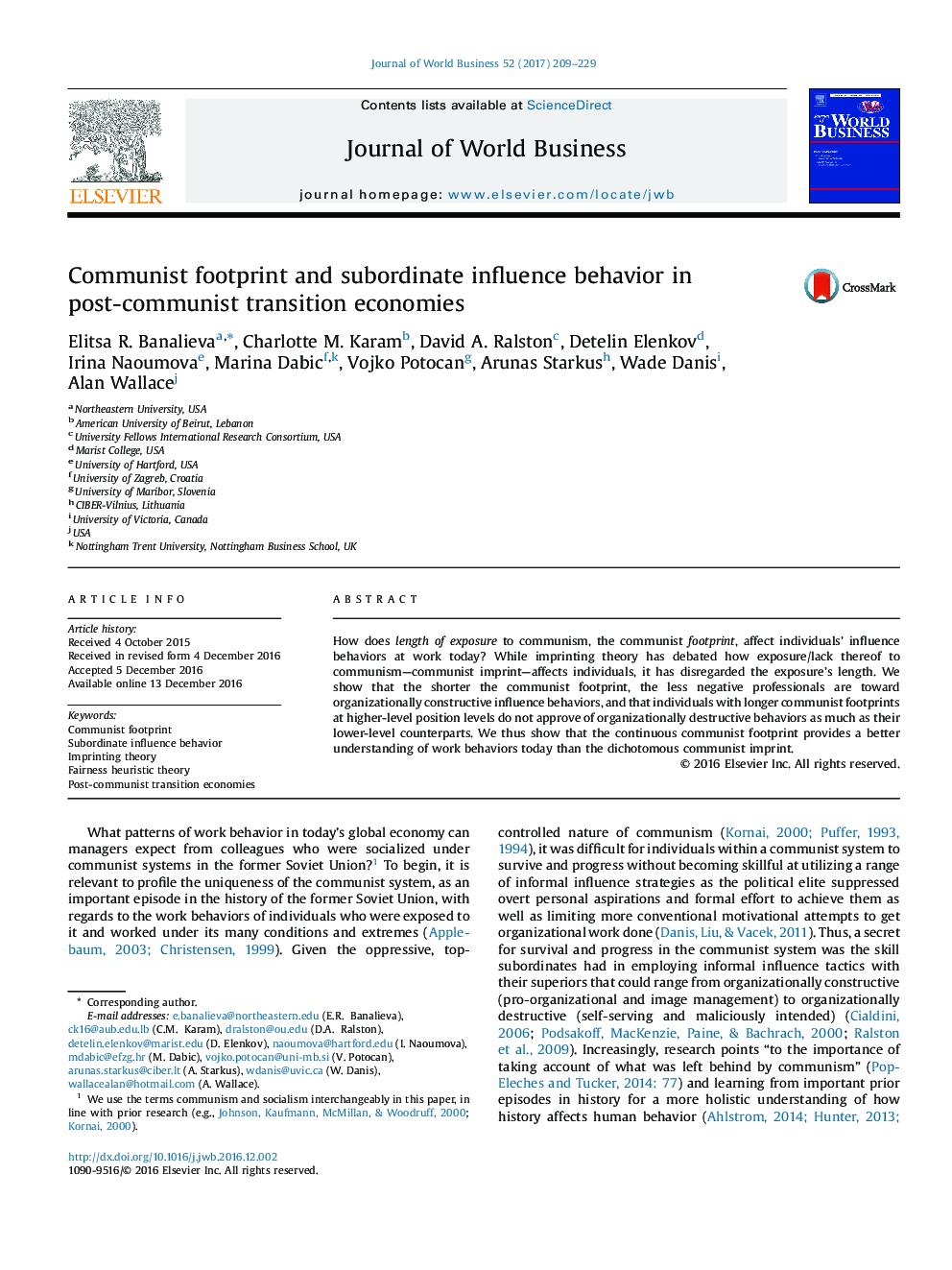 Communist footprint and subordinate influence behavior in post-communist transition economies