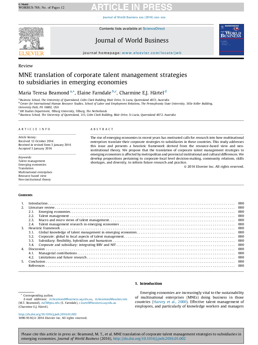 MNE translation of corporate talent management strategies to subsidiaries in emerging economies