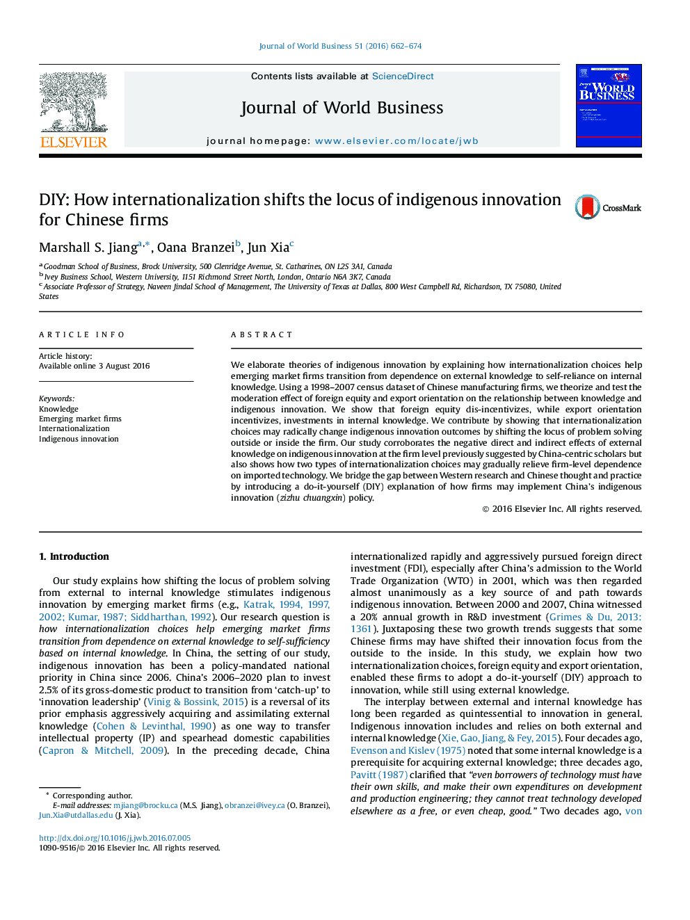 DIY: How internationalization shifts the locus of indigenous innovation for Chinese firms