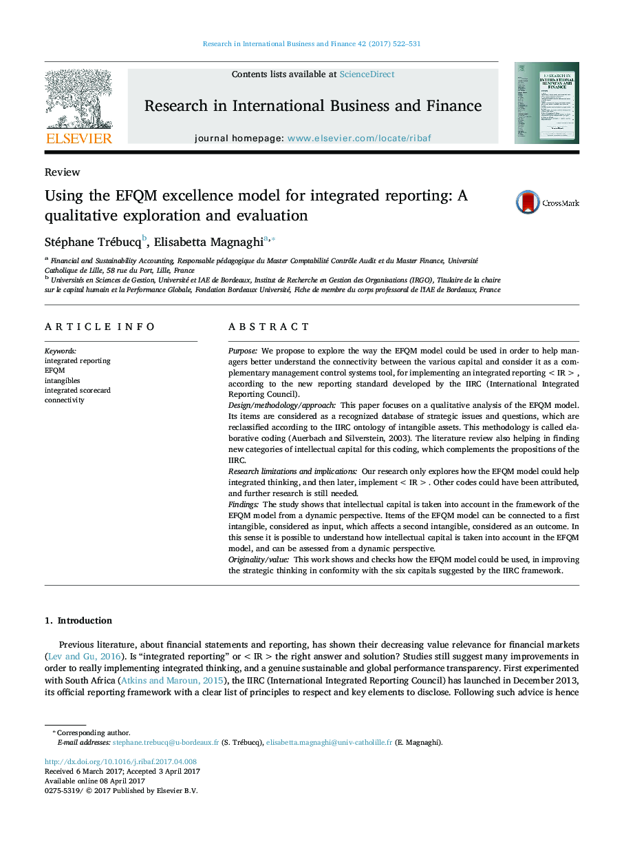 ReviewUsing the EFQM excellence model for integrated reporting: A qualitative exploration and evaluation