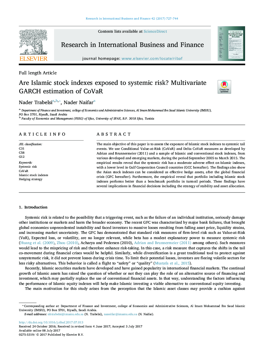 Are Islamic stock indexes exposed to systemic risk? Multivariate GARCH estimation of CoVaR