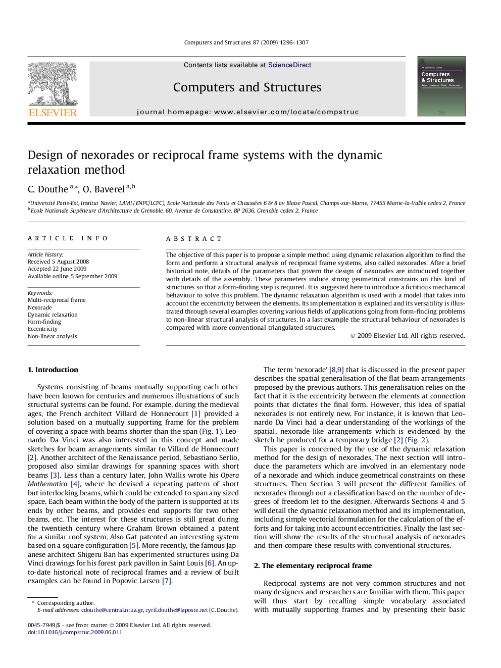 Design of nexorades or reciprocal frame systems with the dynamic relaxation method