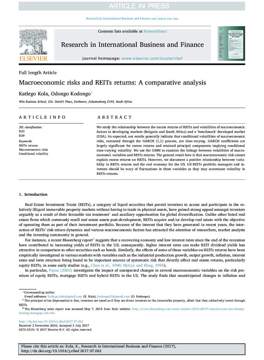 Macroeconomic risks and REITs returns: A comparative analysis