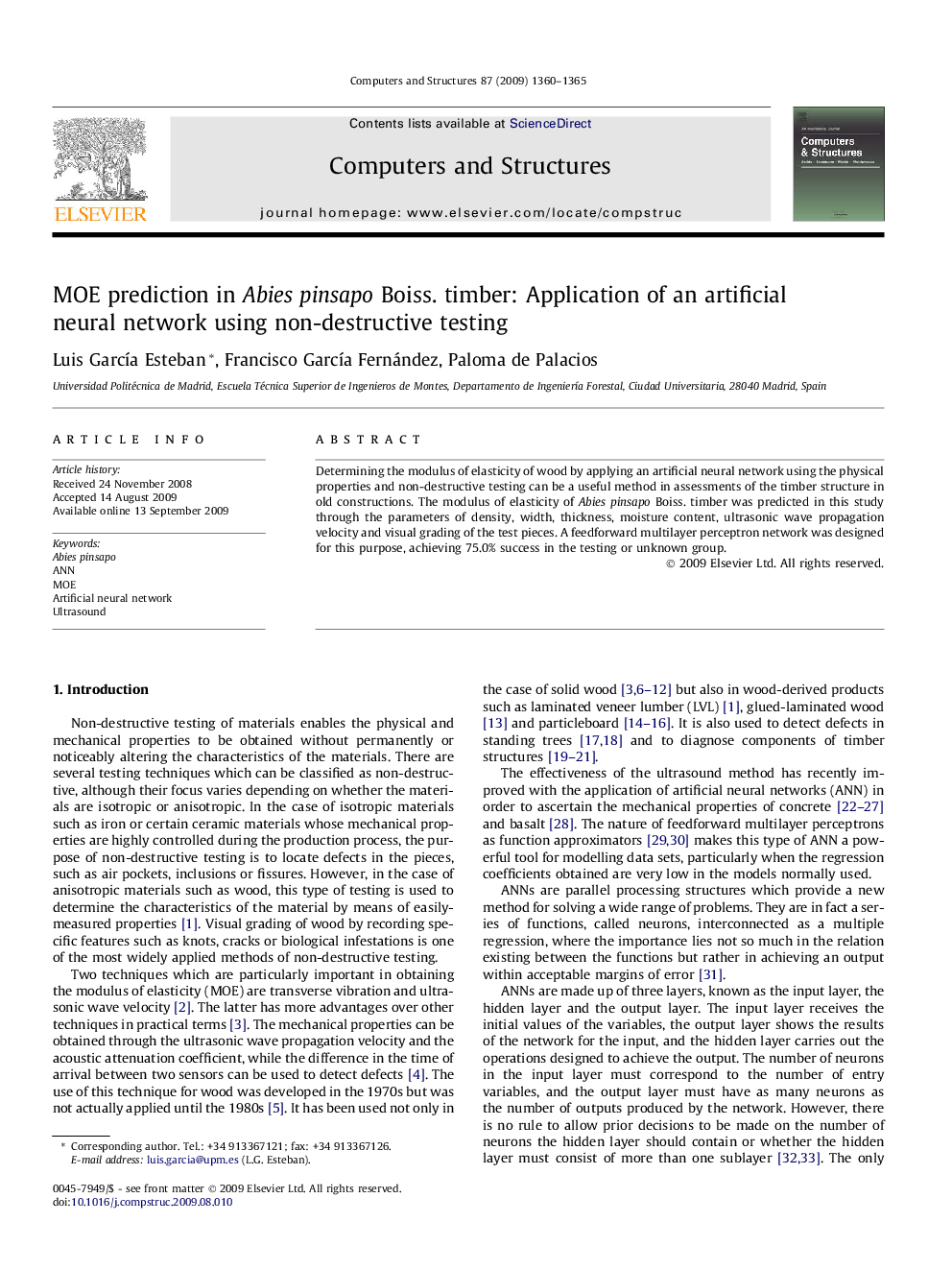 MOE prediction in Abies pinsapo Boiss. timber: Application of an artificial neural network using non-destructive testing