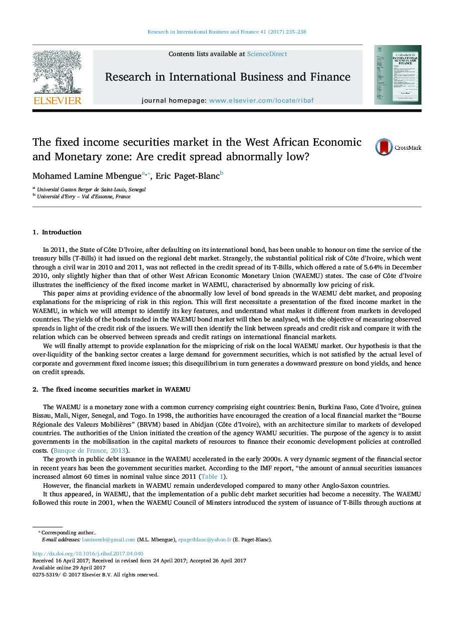 The fixed income securities market in the West African Economic and Monetary zone: Are credit spread abnormally low?