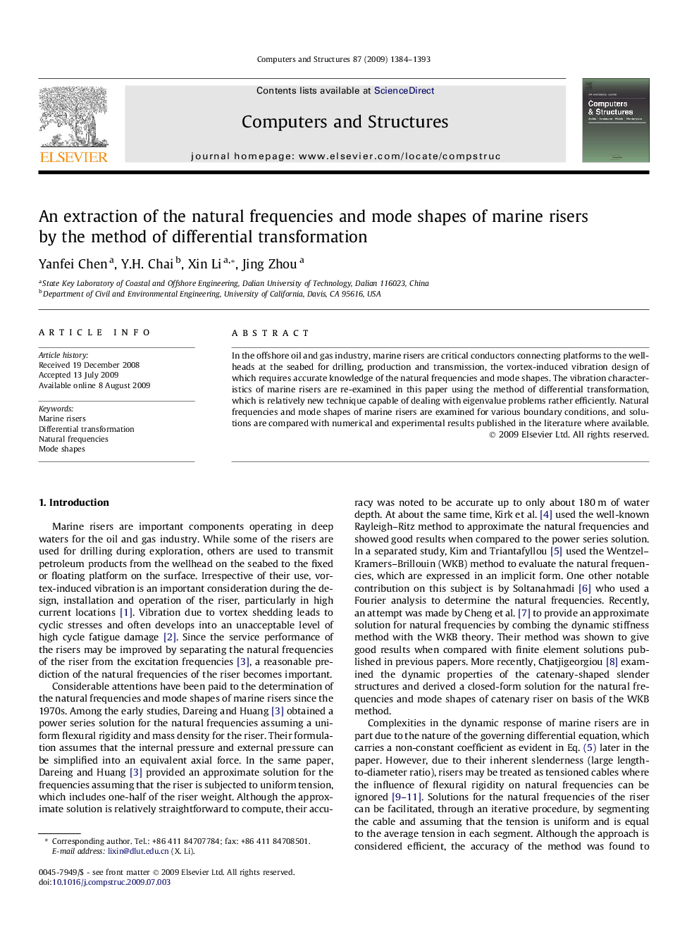 An extraction of the natural frequencies and mode shapes of marine risers by the method of differential transformation