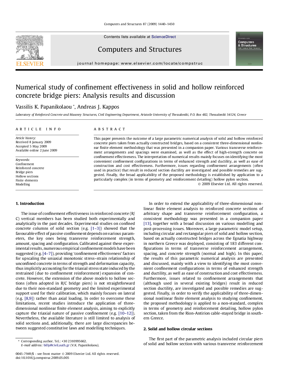 Numerical study of confinement effectiveness in solid and hollow reinforced concrete bridge piers: Analysis results and discussion