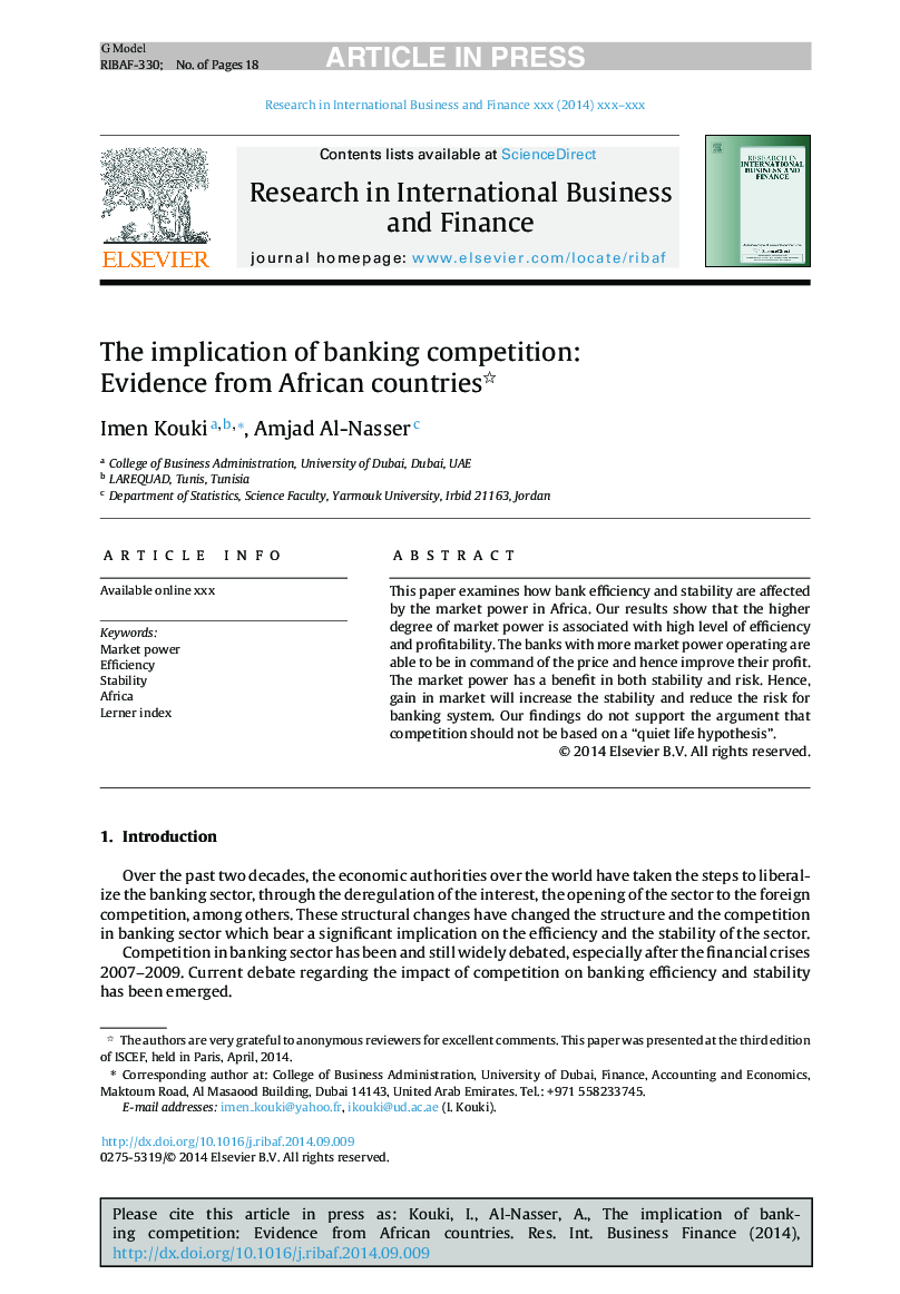 The implication of banking competition: Evidence from African countries