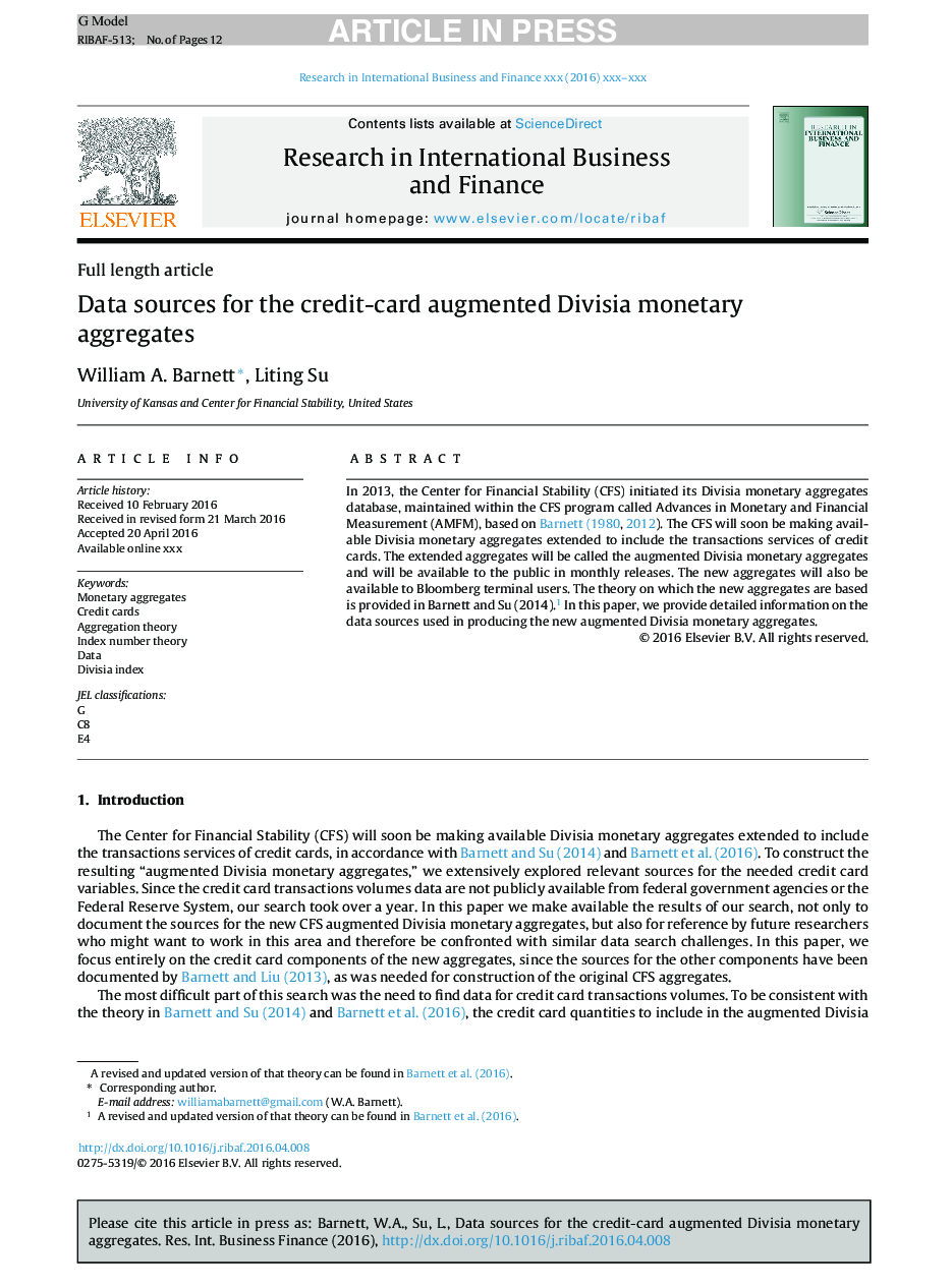 Data sources for the credit-card augmented Divisia monetary aggregates