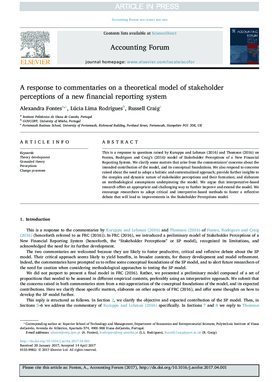 A response to commentaries on a theoretical model of stakeholder perceptions of a new financial reporting system