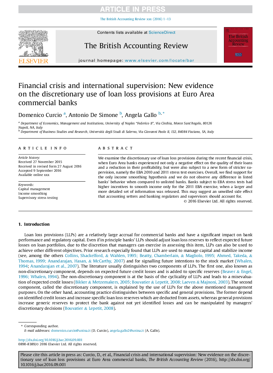 Financial crisis and international supervision: New evidence on the discretionary use of loan loss provisions at Euro Area commercial banks