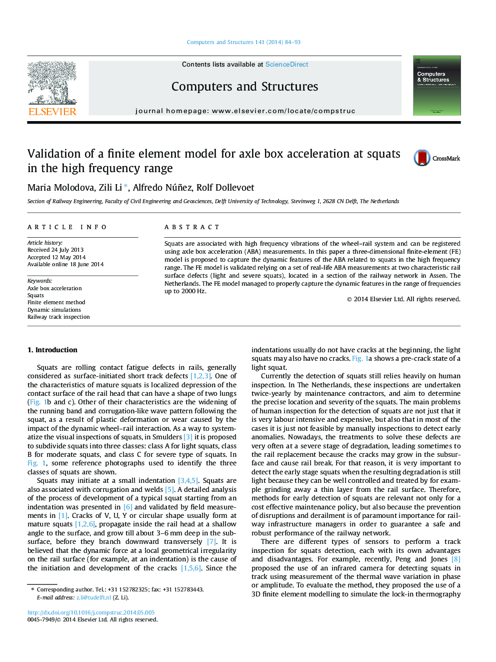 Validation of a finite element model for axle box acceleration at squats in the high frequency range