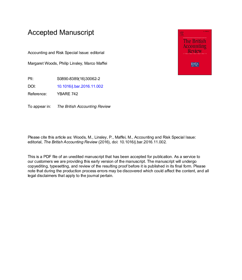 Accounting and Risk Special Issue: Editorial