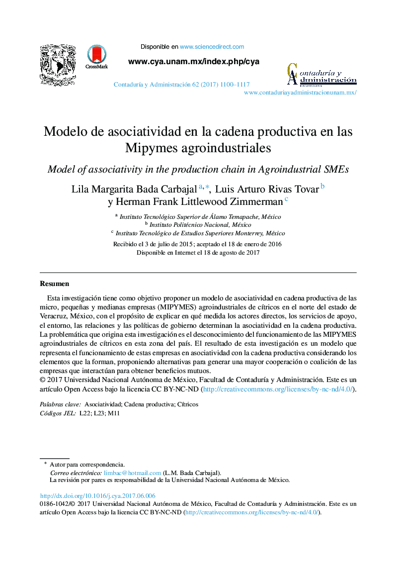 Modelo de asociatividad en la cadena productiva en las Mipymes agroindustriales