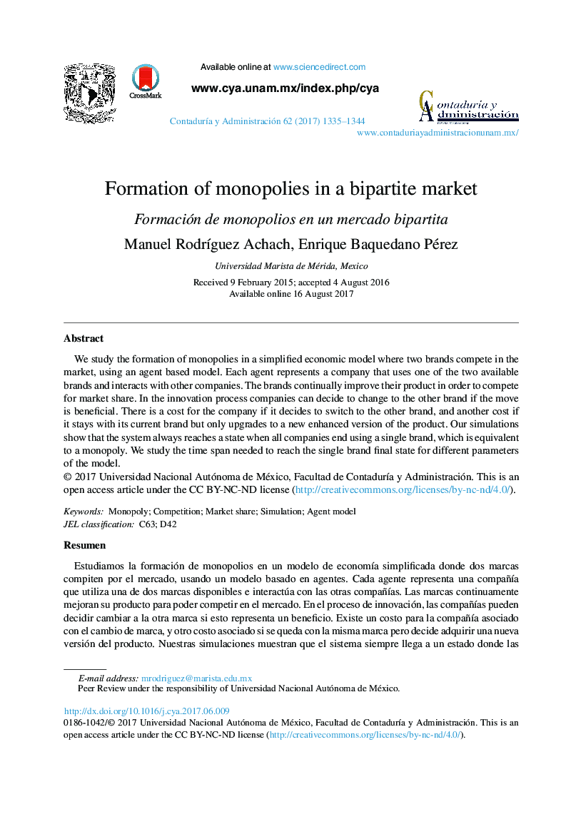 Formation of monopolies in a bipartite market