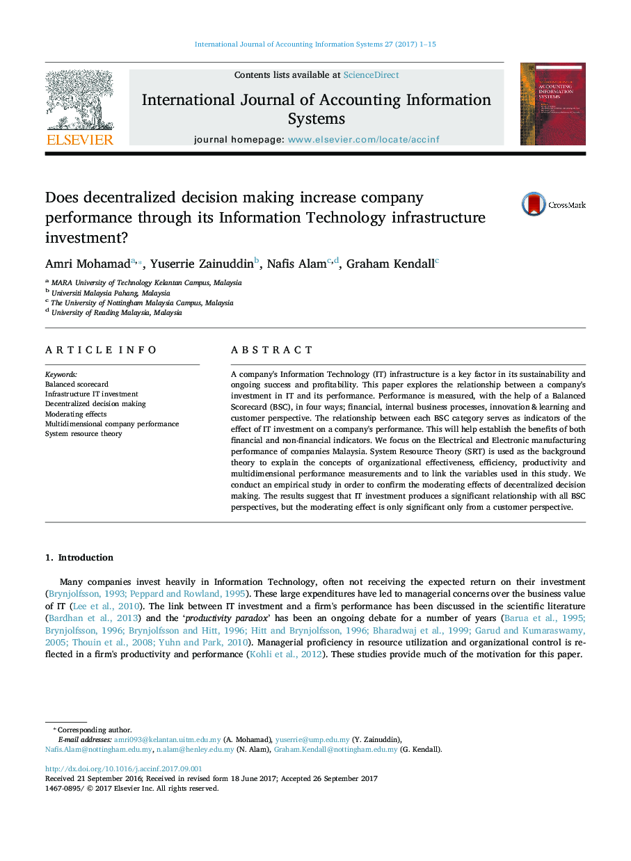 Does decentralized decision making increase company performance through its Information Technology infrastructure investment?