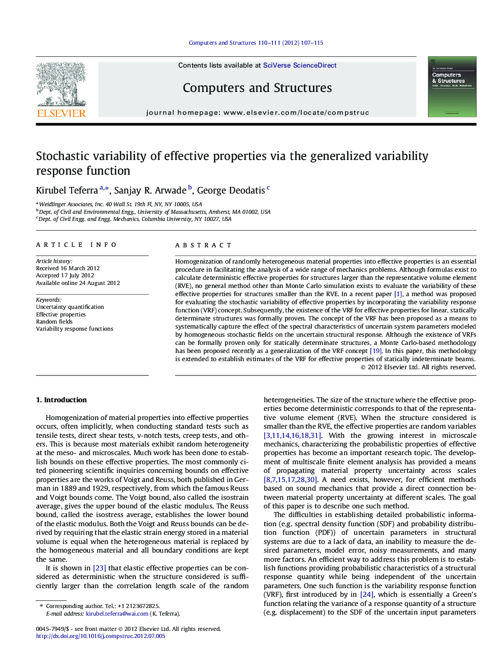 Stochastic variability of effective properties via the generalized variability response function