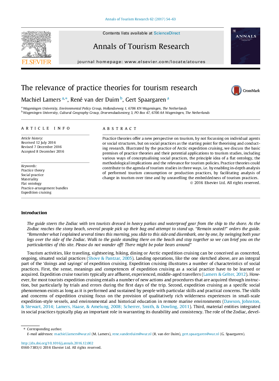 The relevance of practice theories for tourism research