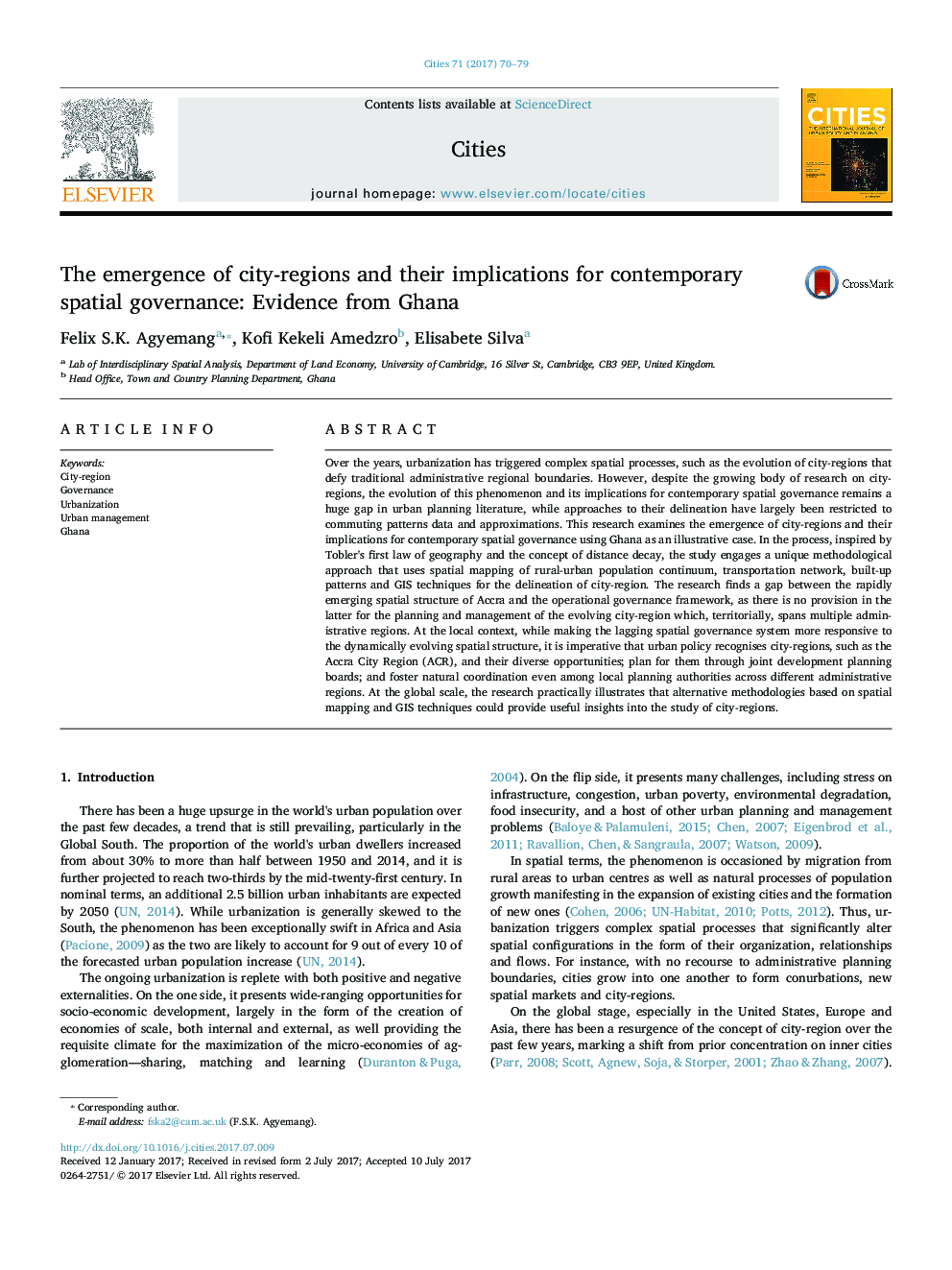 The emergence of city-regions and their implications for contemporary spatial governance: Evidence from Ghana