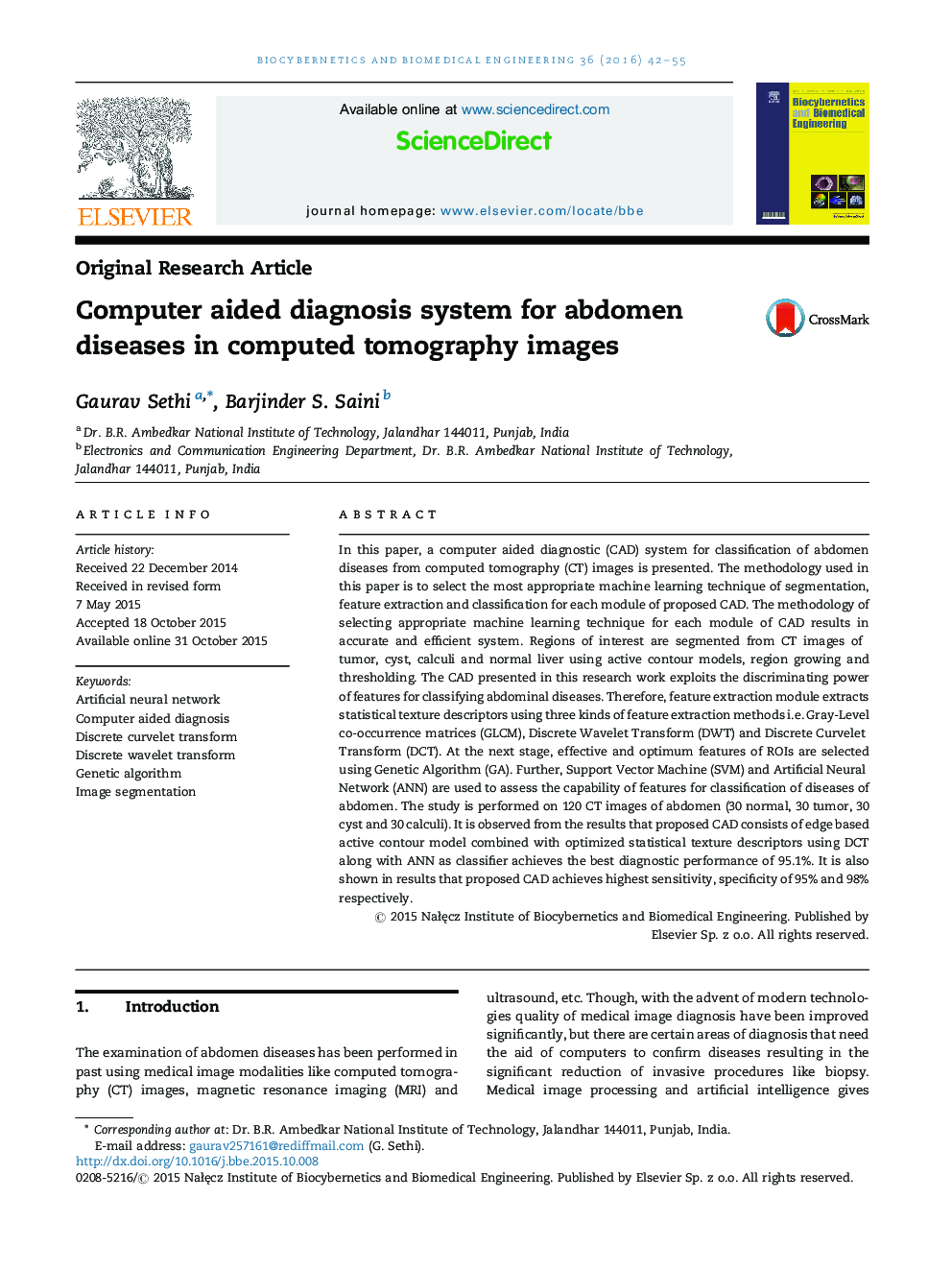 Computer aided diagnosis system for abdomen diseases in computed tomography images