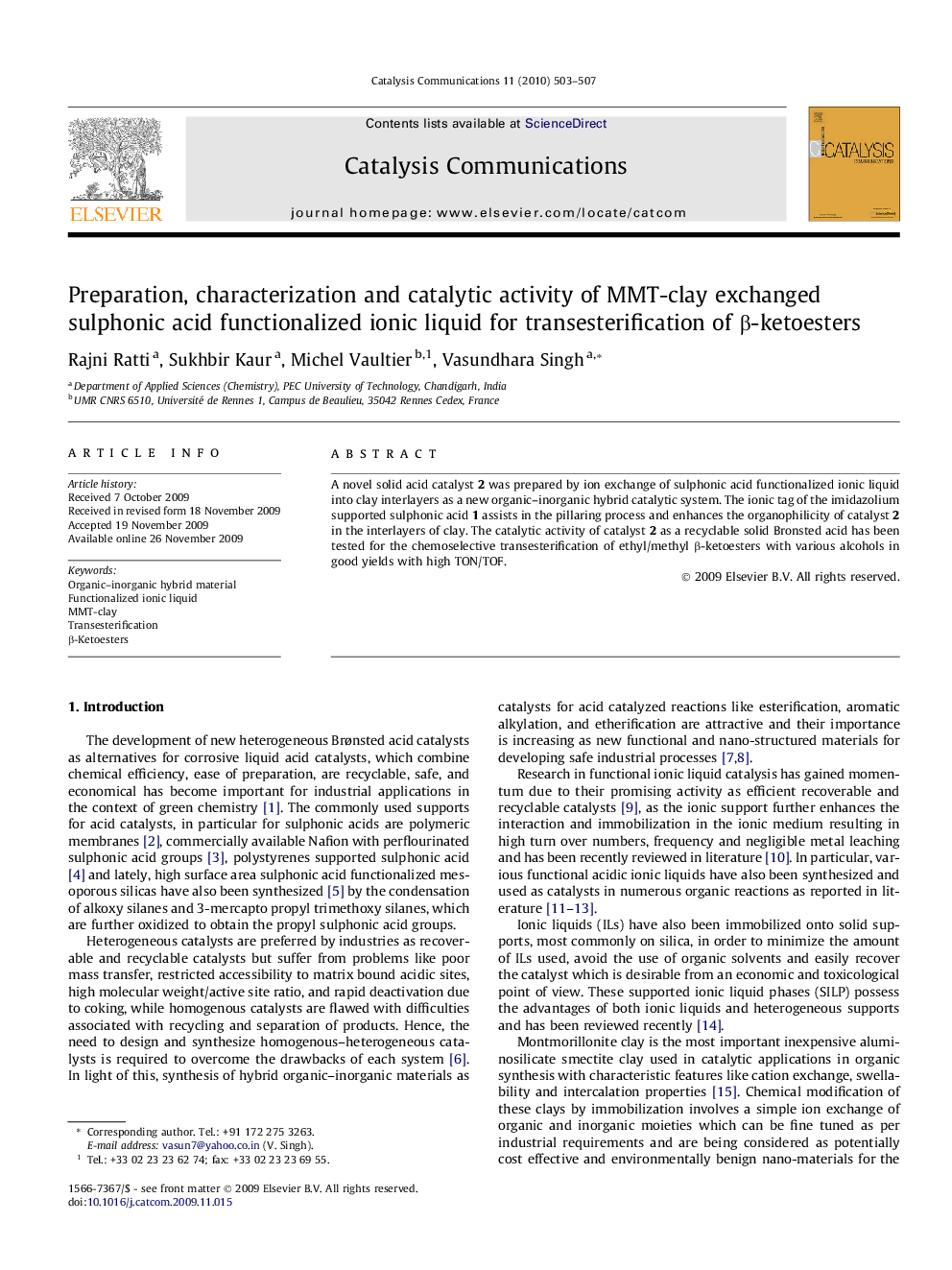 Preparation, characterization and catalytic activity of MMT-clay exchanged sulphonic acid functionalized ionic liquid for transesterification of β-ketoesters