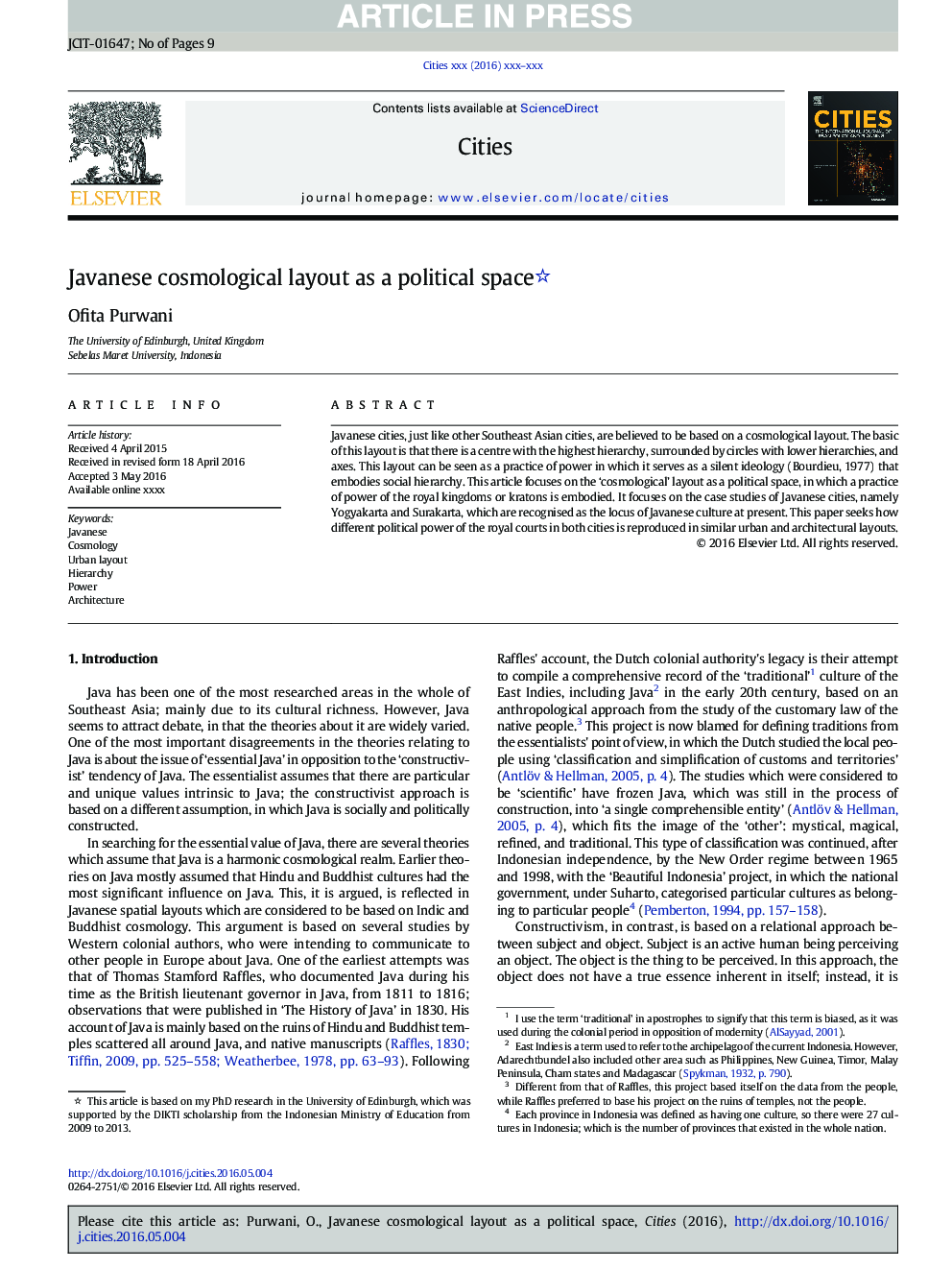 Javanese cosmological layout as a political space