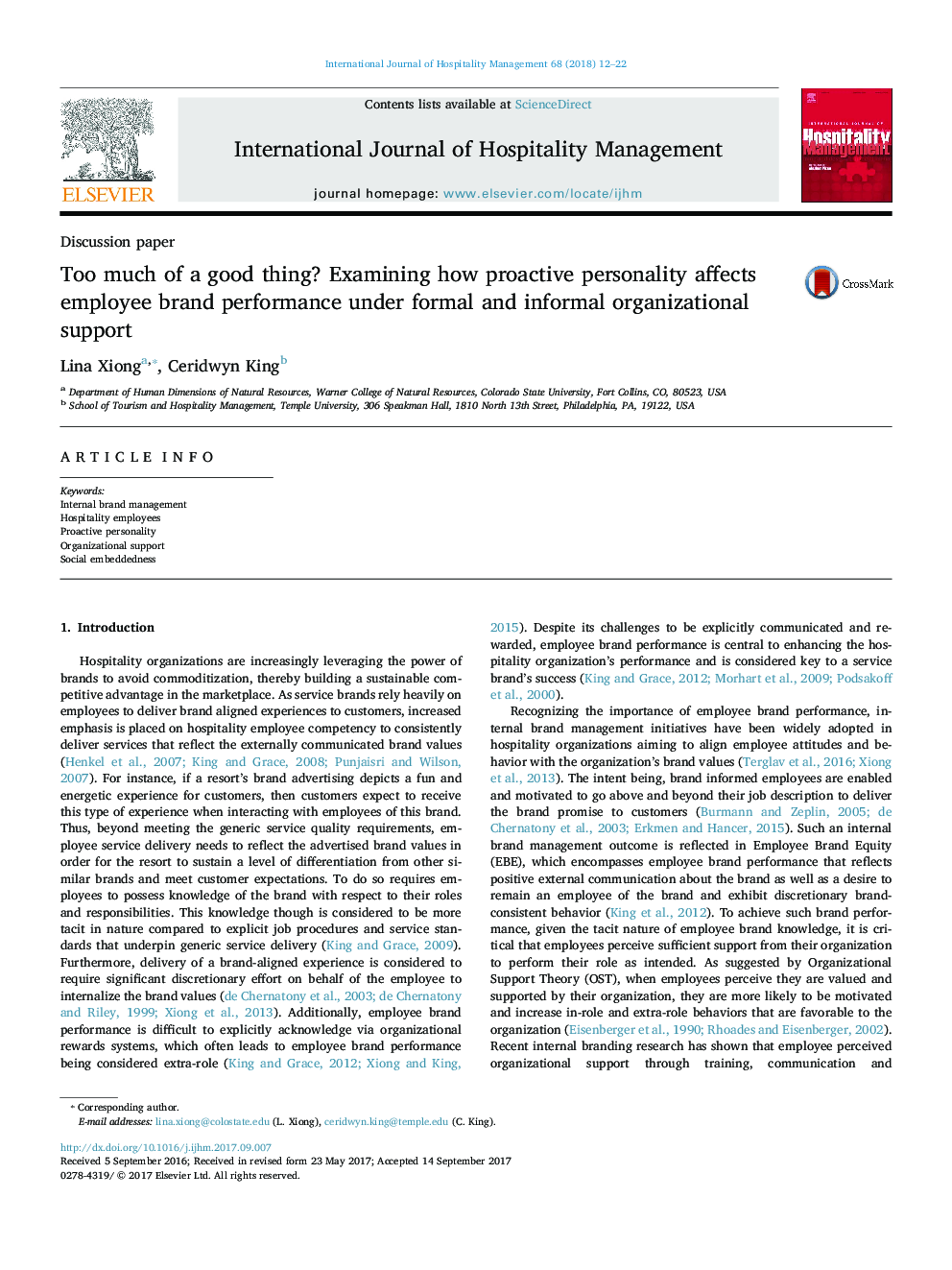 Too much of a good thing? Examining how proactive personality affects employee brand performance under formal and informal organizational support