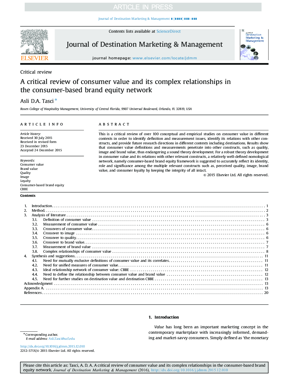 A critical review of consumer value and its complex relationships in the consumer-based brand equity network