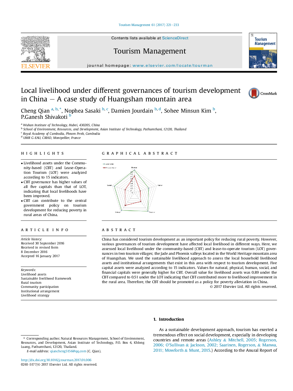 Local livelihood under different governances of tourism development in China - A case study of Huangshan mountain area